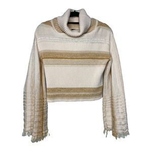 Free People Close To Me Bell Sleeve Sweater Women's Small Ivory Boho Stripe